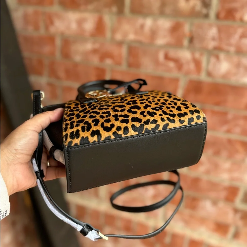 Michael Kors MINI Avril XS Cheetah Leather Satchel Crossbody Bag Black Multi